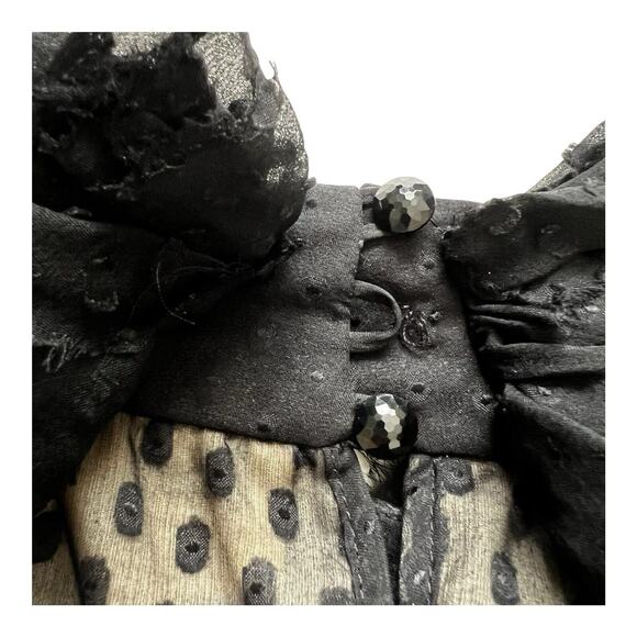 Milly Blouse Top Womens 4 Black Silk Polka Dot Print Halter Ruffle Collar READ - Picture 12 of 13